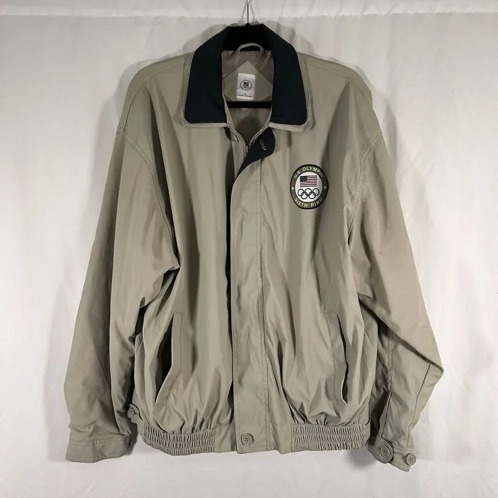 United State Olympic Committee Jacket Mens Medium Beige Full Zip Collared Pocket